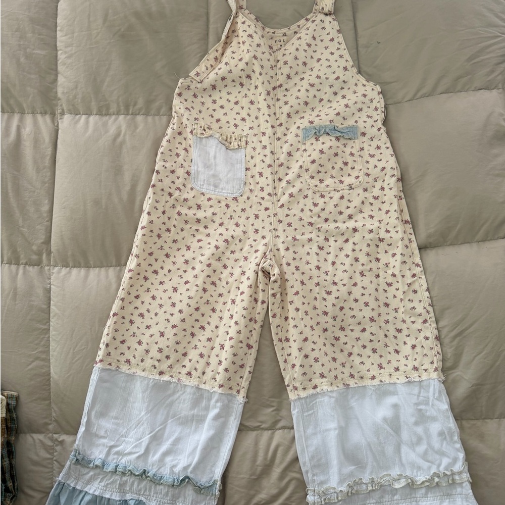 POL Floral Cream Overalls
